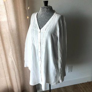 Eileen Fisher | White Linen V-Neck Button Blouse